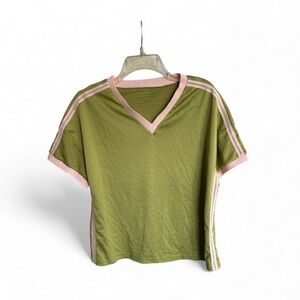 Tiger Mist Olive and Blush V-Neck Tee